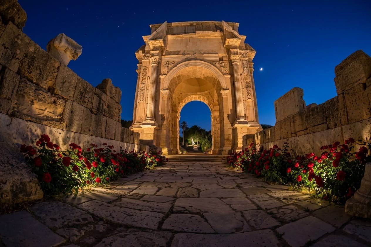 Places to Visit in Libya ancient Roman arch at Leptis Magna